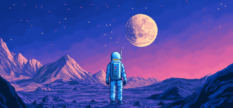 Bitcoin crypto to the moon BTC pixel art